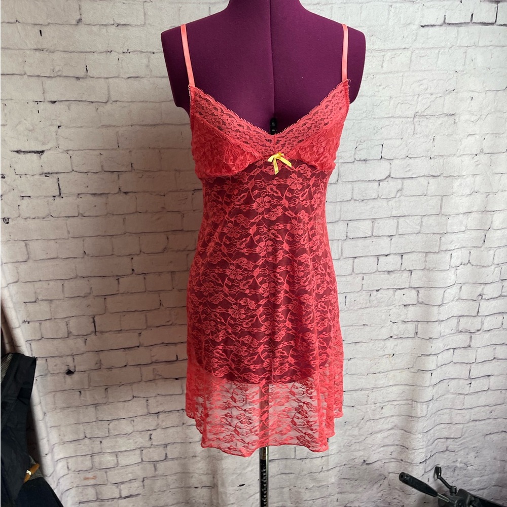 Jenny Jen lace slip nightgown pink coral color size medium